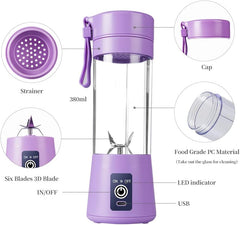 Portable Blender, Personal Juicer Cup, 380ml Handheld Fruit Mixer Machine USB Rechargeable with 6 Power Blades Travel Blender for Smoothies and Shakes (Light Purple)