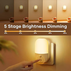 Night Light Plug in Wall with Dusk to Dawn Photocell Sensor, 5 Brightness Levels, ON/Off/AUTO Lighting Mode, 3000K Warm White Night Light for Hallways, Stairs, Bedrooms, Kitchen, 0.3W, 1 Pack