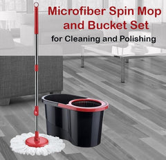 Best House Spin Mop and Bucket Set 13 Litres Microfibre Mop Head Stainless Steel Long Handle 360° Rotating Wet and Dry