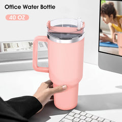 40 oz Tumbler with Handle and Straw Lid, Stainless Steel Vacuum Insulated Travel Coffee Mug Cup, Double Wall Metal Water Bottle Keeps Maintains Cold Heat and Ice for Hours,1182ml