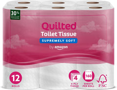 Toilet Roll, 4-ply Quilted, Supremely Soft, 48 Rolls (4 Packs of 12), 160 Sheets per Roll, FSC Certified
