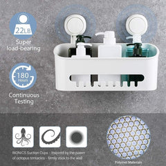 Vacuum Shower Caddy Suction Cup No-Drilling Removable Waterproof Bathroom Wall Shelf Shower Basket Storage Organizer for Shampoo Conditioner Razors Soap - White Installation Smooth