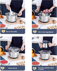 Meat Grinders, 5L 500W Meat Mincer Electric Food Chopper Meat Blenders Meat Grinder Food Chopper Food Grinder Stainless Steel Bowl Chopper for Meat Vegetables Fruits and Nuts（Blue)