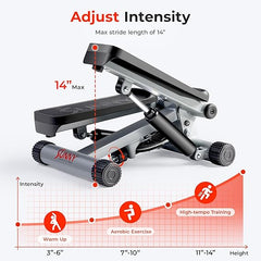 Sunny Health & Fitness Mini Stepper for Exercise Low-Impact Stair Step Cardio Equipment with Resistance Bands, Digital Monitor, Optional Twist Motion Stepper