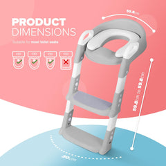 Adjustable Potty Ladder Seat for Toilet Training with Steps, Handle & Soft Cushion Design - Non Slip & Space Efficient Toddlers & Children