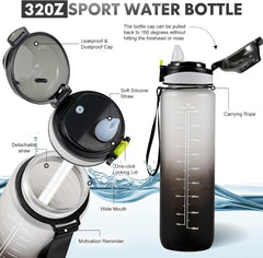 Water Bottle with Straw 1L,Boys Water Bottles with Straw 1 Litre,Waterbottle Leak-Proof Sports Water Bottle,Plastic Drinks Bottles Toxin Free，Bpa-Free (Black) Drinkware Reusable