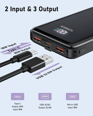 Power Bank 20000mAh, PD3.0 QC4.0 22.5W Fast Charging PD20W USB C PowerBank Portable Charger With LCD Display 3 Outputs & 2 Inputs For Smartphones and Camping (black2)