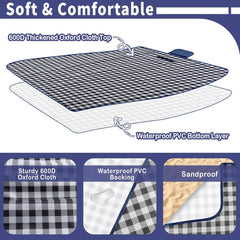 Picnic Blanket Waterproof, Extra Large Picnic Mat 200 X 200 cm, Camping Beach Blanket Washable Foldable, Camping Accessories for Outdoor Activities (Dark Blue)