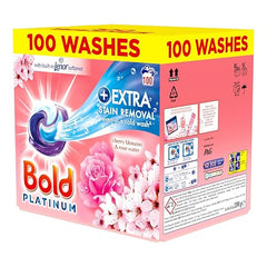 Bold Platinum Pods, Laundry Detergent, Washing Liquid Pods/Capsules, 100 Washes - Cherry Blossom & Rose Water - Extra Stain Removal Even In a Cold Wash Household