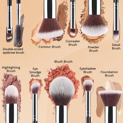 BEAKEY Makeup Brushes, Foundation Brushes, Blending Face Powder Blush Eyeshadow Brushes, Gift for Ladies and Girls, Brush Sets with Two Sponges (10+2pcs, with Black Brush Case)