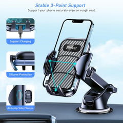 Car Phone Holder, Adjustable Car Phone Mount Cradle 360° Rotation - 4 in 1 Super Stable for Dashboard/Windscreen/Air Vent, One Button Release for All 4.7 to 6.7 inch Smartphones