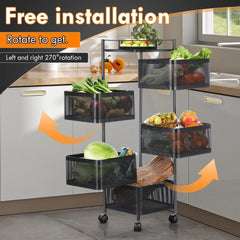 6 Tier Kitchen Rotating Storage Trolley Cart Utility Vegetable Mobile Shelf Rack