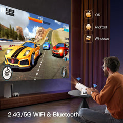 [Built-in Apps] Mini Projector with WIFI 6 and Bluetooth, 4K 1080P Support Portable Projector 180° Rotatable 130'' Screen Movie Projector Auto Keystone Compatible for Laptop, PC, Smartphone
