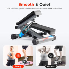 Sunny Health & Fitness Mini Stepper for Exercise Low-Impact Stair Step Cardio Equipment with Resistance Bands, Digital Monitor, Optional Twist Motion Stepper