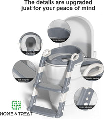 Potty Training Toilet Seat with Step Stool Ladder for Kids | Foldable Anti-Splash Guard Soft Cushion Handle for Baby Boys - Assistant Ring with Handles and Backrest (Toilet Seat with Ladder)