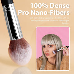 BEAKEY Makeup Brushes, Foundation Brushes, Blending Face Powder Blush Eyeshadow Brushes, Gift for Ladies and Girls, Brush Sets with Two Sponges (10+2pcs, with Black Brush Case)