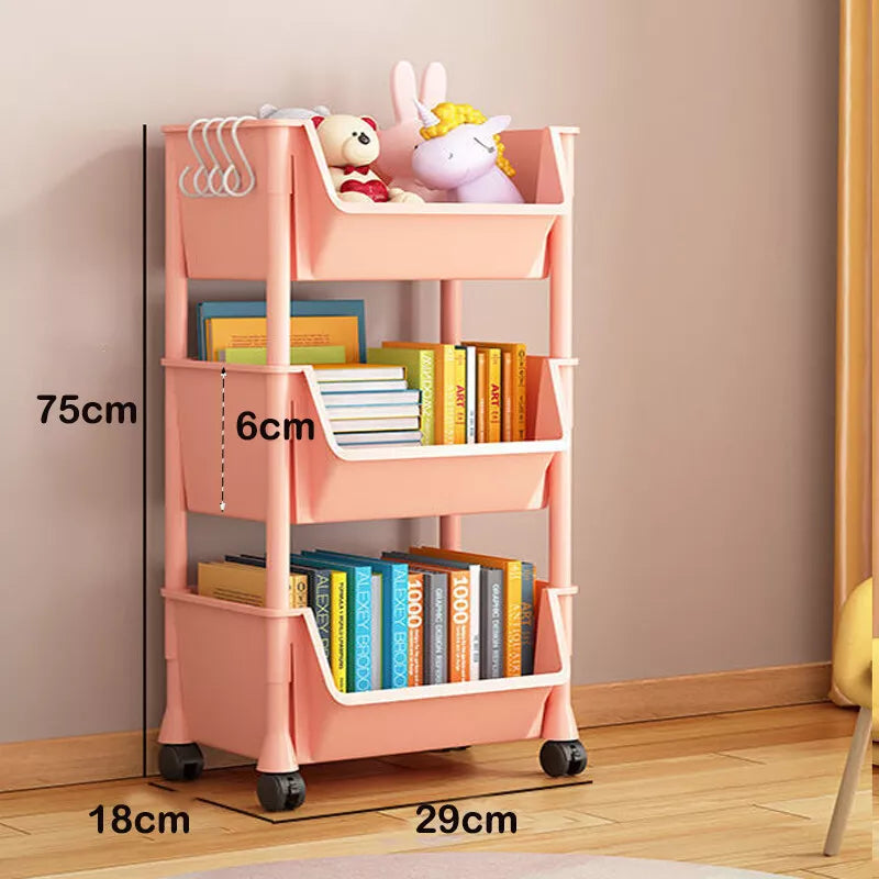 Storage Trolley Cart On Wheels Kitchen Organizer Rack Bathroom Room 3/4/5 Tier( Pink)