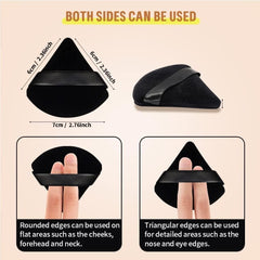 Triangle Puff 4 Pcs for Pressed Powder with Strap, Soft & Resuable Foundation Sponge, Black + Black