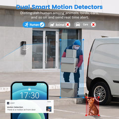 WiFi Video Doorbell with Free Ring Chime, Human Detection, Night Vision, Cloud Storage, Battery Powered