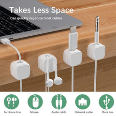 6 Pack Cable Tidy,Cable Smooth Adjustable Easy Secure Cable Management,Wire Holder cable clips,Hide Or Organize Phone USB Charger Cable for Home,Office,Nightstand,Car,Desk-White