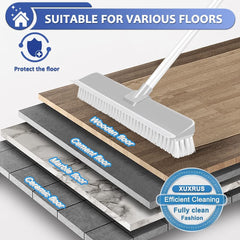 Floor Brush Indoor/Outdoor Push Broom, Stiff Bristles Floor Scrub Brush with Squeegee & 56in Adjustable Long Handle Sweeping Brush for Cleaning Kitchen,Bathroom,Patio,Wood,Stone,Tile Floor(White) Glass Lightweight