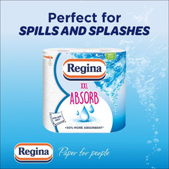 Regina XXL Absorb Kitchen Towels – 16/8/6 Rolls Per Pack, Super Absorbent 2-ply sheets, 75 Extra-large Sheets Per Roll, 50% More Absorbent Than Previous XXL Products, Easy Open Pack, 60% PCR Plastic