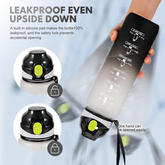 Water Bottle with Straw 1L,Boys Water Bottles with Straw 1 Litre,Waterbottle Leak-Proof Sports Water Bottle,Plastic Drinks Bottles Toxin Free，Bpa-Free (Black) Drinkware Reusable