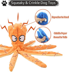 Squeaky Dog Interactive Play Toy,No Stuffing Octopus Dog Chew Toy with Crinkle Paper for Medium and Large Dogs Playing