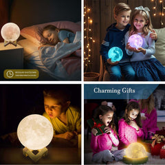 ACED Moon Lamp 2024 Upgrade with Timing 3D Printing Moon Night Light 16 Colours with Wooden Stand Remote & Touch Control and USB Rechargeable Gift for Her Him Kids Women Men Birthday