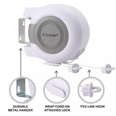 30m Retractable Clothes Reel Double Washing Line Wall Mounted Outdoor