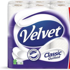 Velvet Classic Quilted Toilet Tissue 24 Rolls - 3-Ply White Bulk Pack - Wipes