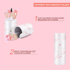 Makeup Brushes Sets  16PCS Pink Marble Make up Brushes Foundation Eyeshadow Concealer Eyebrow Blush Brush Set With Makeup Brush Holder and Silicone Mask Brush