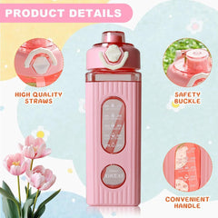 Water Bottle with Straw,700ml Sports Water Bottles with Cute Sticker,Reusable Drinks Bottle,Large Hydrate Drinking Bottle,Leak Proof Sports for School Office Gym Outdoor Girls Boys Men Women