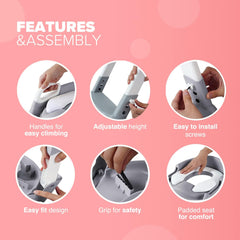 Adjustable Potty Ladder Seat for Toilet Training with Steps, Handle & Soft Cushion Design - Non Slip & Space Efficient Toddlers & Children