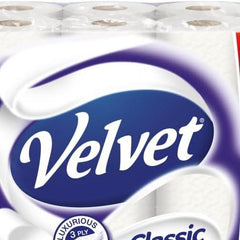 Velvet Classic Quilted Toilet Tissue 24 Rolls - 3-Ply White Bulk Pack - Wipes