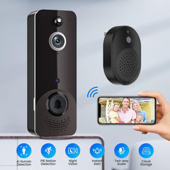 WiFi Video Doorbell with Free Ring Chime, Human Detection, Night Vision, Cloud Storage, Battery Powered