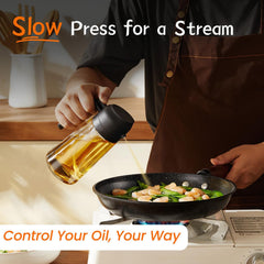 TrendPlain 16oz Olive Oil Spray Bottle - 2 in 1 Olive Oil Dispenser Bottle for Kitchen Accessories - Kitchen Gadgets, For Air Fryer - Black Utensils Nozzle