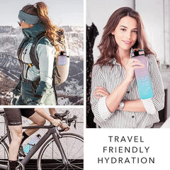 Sports Water Bottle 1 L,Motivational Water Bottle with Time Marker and Straw,30oz Leakproof Design Water Bottle Sports,Hiking,Gym,Fitness,Outdoor,Cycling,School & Office，Gradient Blue Powder