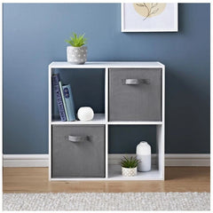 4 Cube, 2 Baskets Wooden Bookcase Shelving Storage Display Shelves Stand Unit