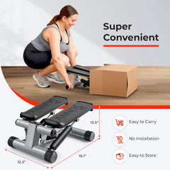 Sunny Health & Fitness Mini Stepper for Exercise Low-Impact Stair Step Cardio Equipment with Resistance Bands, Digital Monitor, Optional Twist Motion Stepper