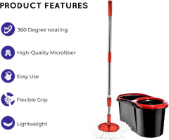 Best House Spin Mop and Bucket Set 13 Litres Microfibre Mop Head Stainless Steel Long Handle 360° Rotating Wet and Dry