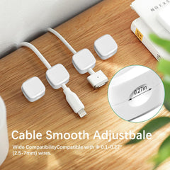 6 Pack Cable Tidy,Cable Smooth Adjustable Easy Secure Cable Management,Wire Holder cable clips,Hide Or Organize Phone USB Charger Cable for Home,Office,Nightstand,Car,Desk-White