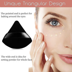 Triangle Puff 4 Pcs for Pressed Powder with Strap, Soft & Resuable Foundation Sponge, Black + Black