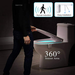 8 Colour Changing RGB Toilet Bowl LED Light - Automatic Glow in Dark/Night time Motion Sensor, All Types of Toilets, Style, Décor, Prevent Accidents, 3 x AAA Powered, Energy [Energy Class A]