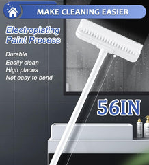 Floor Brush Indoor/Outdoor Push Broom, Stiff Bristles Floor Scrub Brush with Squeegee & 56in Adjustable Long Handle Sweeping Brush for Cleaning Kitchen,Bathroom,Patio,Wood,Stone,Tile Floor(White) Glass Lightweight