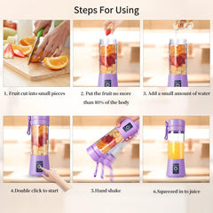 Portable Blender, Personal Juicer Cup, 380ml Handheld Fruit Mixer Machine USB Rechargeable with 6 Power Blades Travel Blender for Smoothies and Shakes (Light Purple)