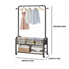 Heavy Duty Double Clothes Rail Hanging Rack Garment Display Stand Storage Wheels