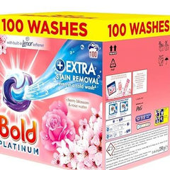 Bold Platinum Pods, Laundry Detergent, Washing Liquid Pods/Capsules, 100 Washes - Cherry Blossom & Rose Water - Extra Stain Removal Even In a Cold Wash Household