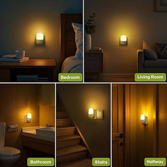 Night Light Plug in Wall with Dusk to Dawn Photocell Sensor, 5 Brightness Levels, ON/Off/AUTO Lighting Mode, 3000K Warm White Night Light for Hallways, Stairs, Bedrooms, Kitchen, 0.3W, 1 Pack