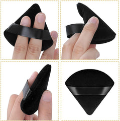 Triangle Puff 4 Pcs for Pressed Powder with Strap, Soft & Resuable Foundation Sponge, Black + Black